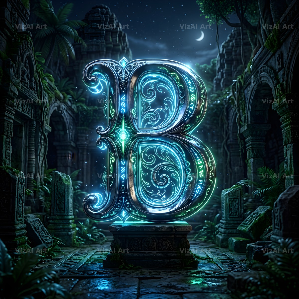 Bioluminescent Grotto alphabet letter B