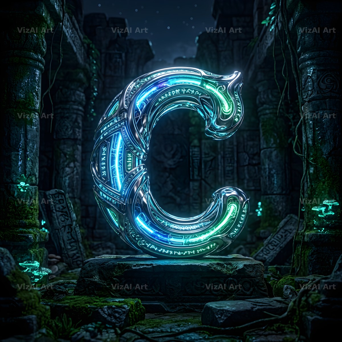 Bioluminescent Grotto alphabet letter C