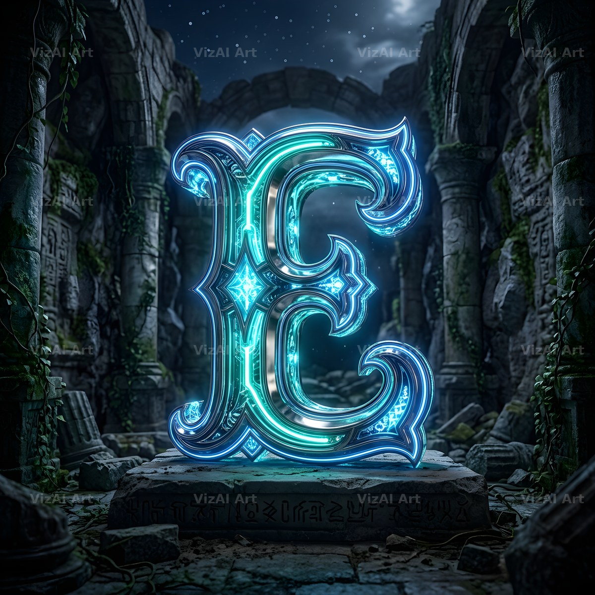Bioluminescent Grotto alphabet letter E