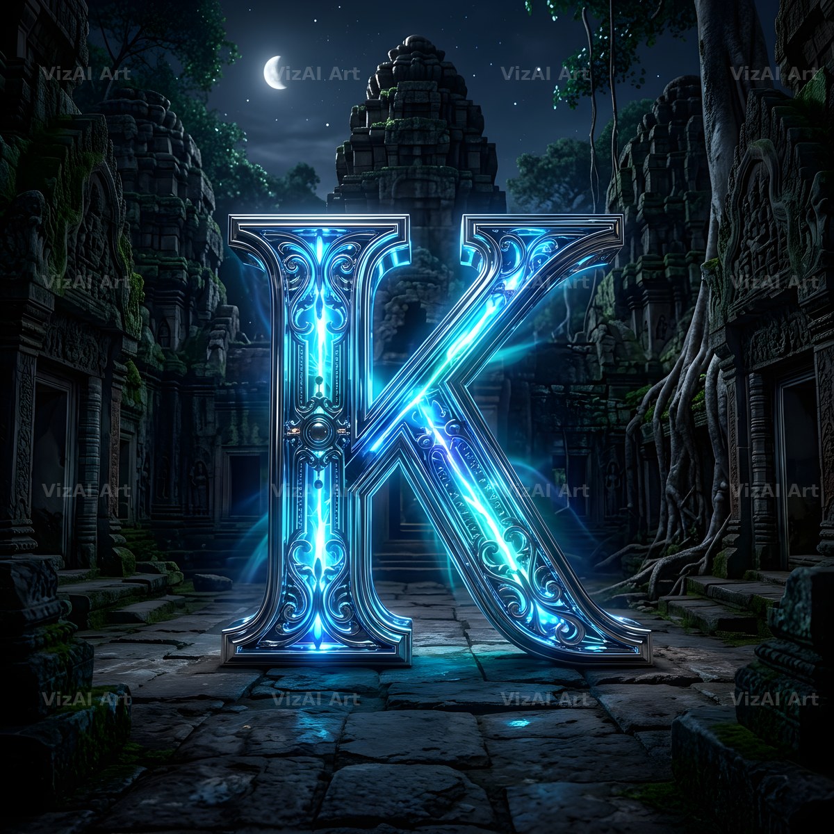 Bioluminescent Grotto alphabet letter K
