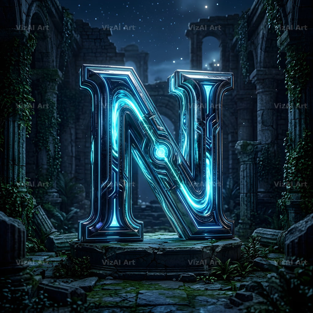 Bioluminescent Grotto alphabet letter N