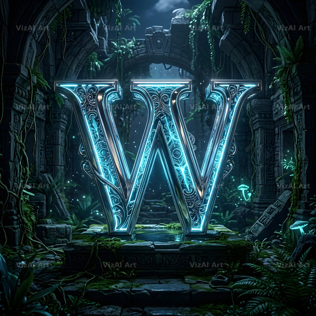 Bioluminescent Grotto alphabet letter W