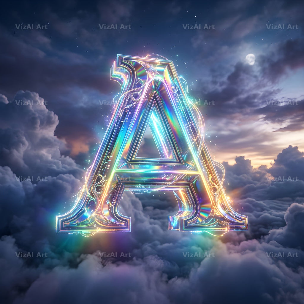 Cloud Sky Iridescent alphabet letter A