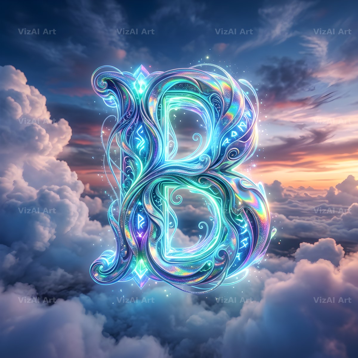 Cloud Sky Iridescent alphabet letter B