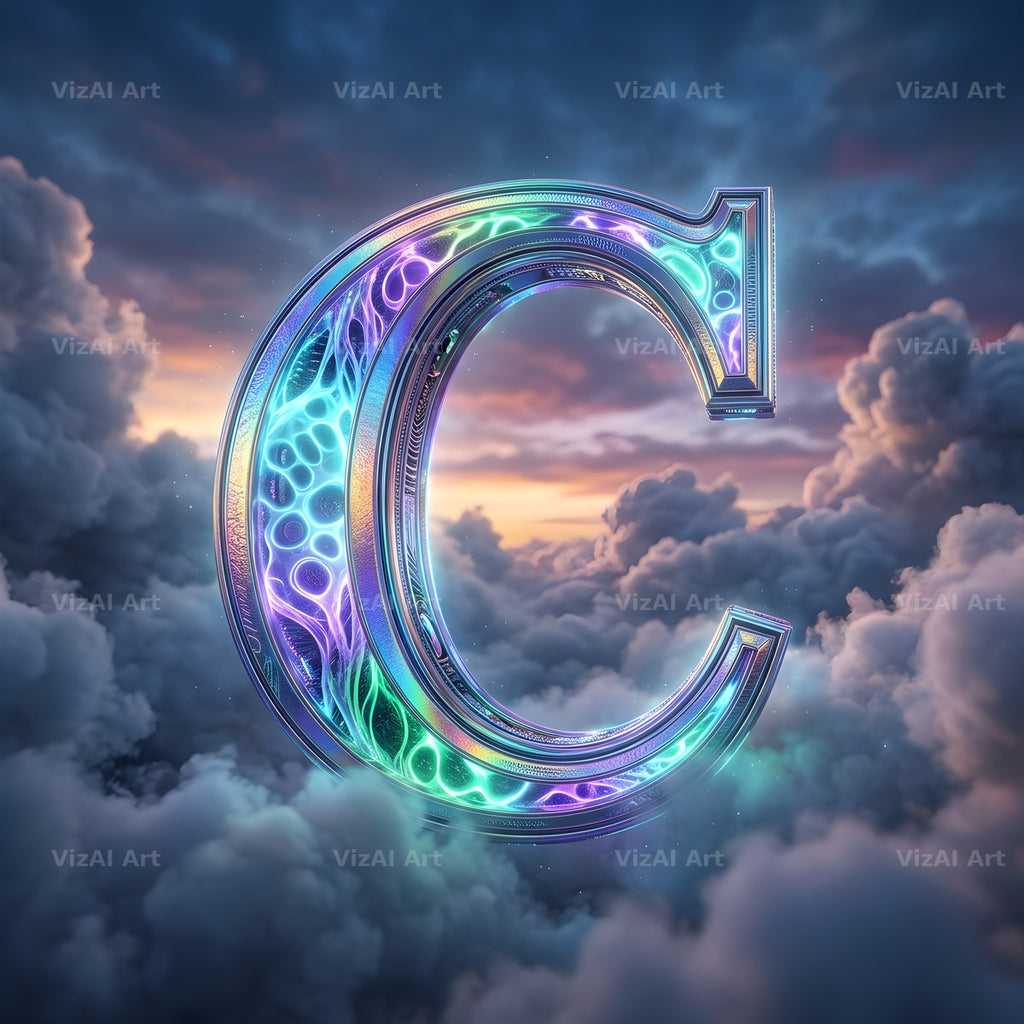 Cloud Sky Iridescent alphabet letter C