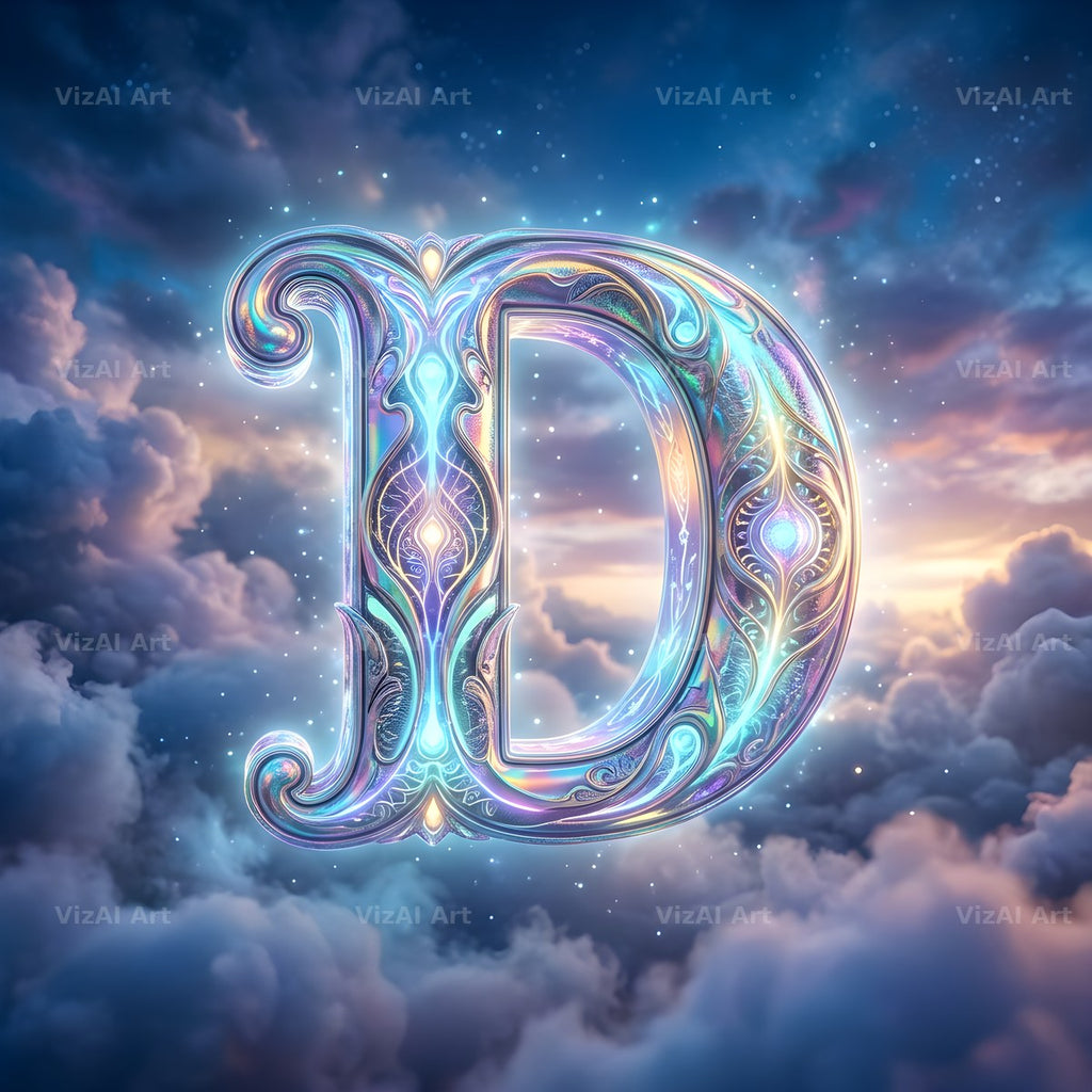 Cloud Sky Iridescent alphabet letter D