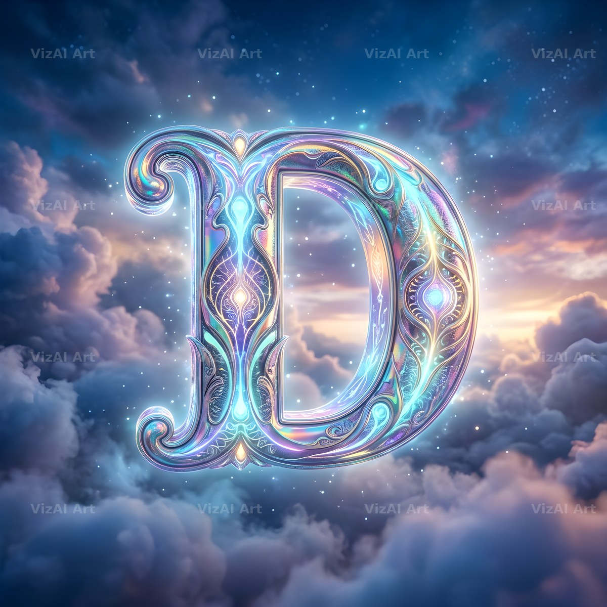 Cloud Sky Iridescent alphabet letter D