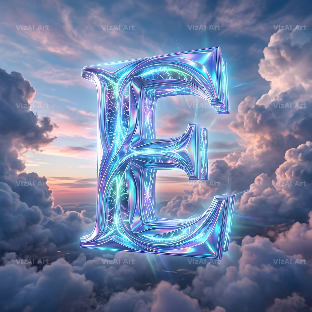 Cloud Sky Iridescent alphabet letter E