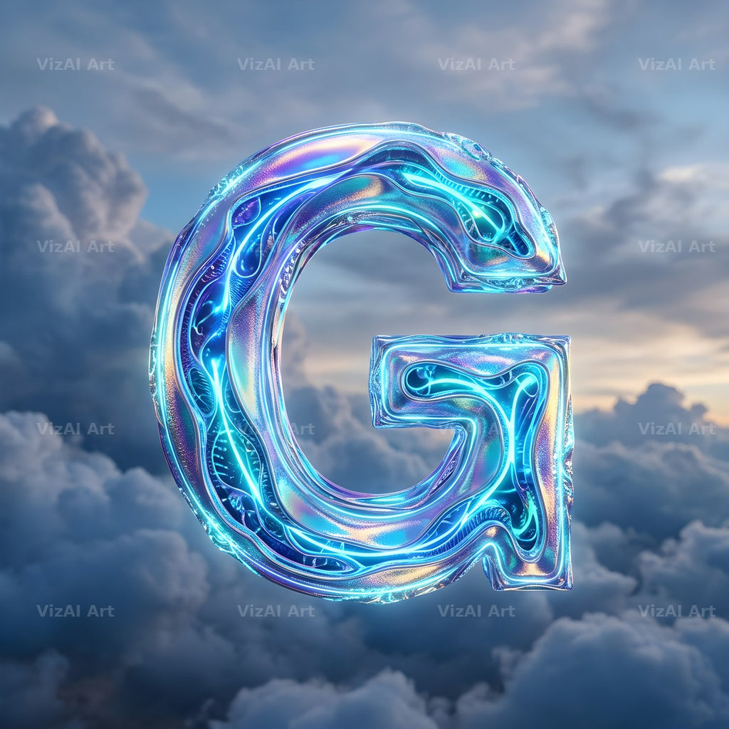 Cloud Sky Iridescent alphabet letter G