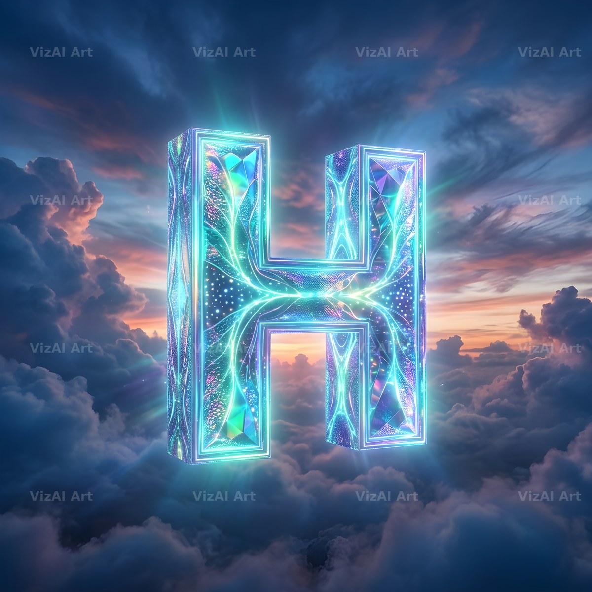 Cloud Sky Iridescent alphabet letter H