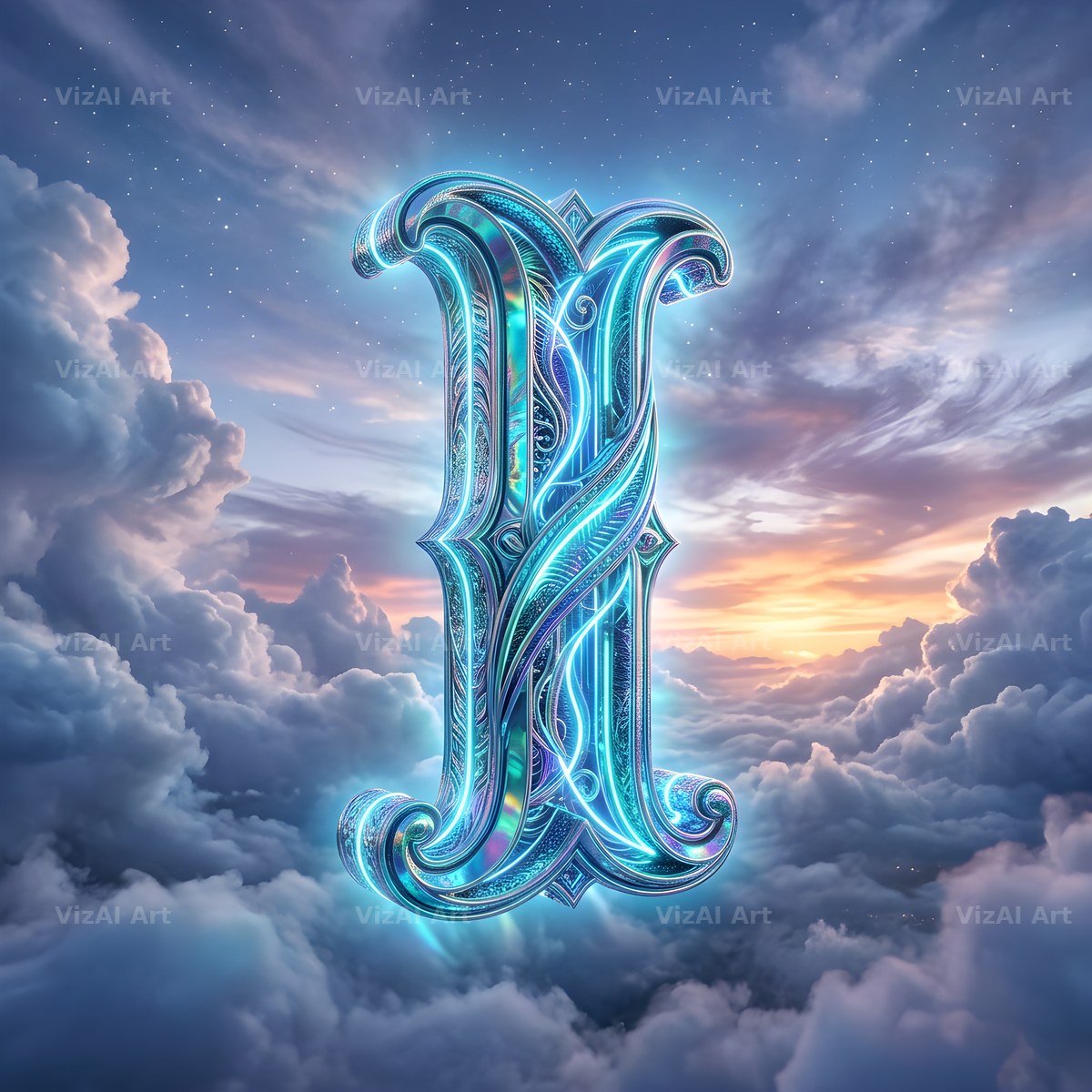 Cloud Sky Iridescent alphabet letter I