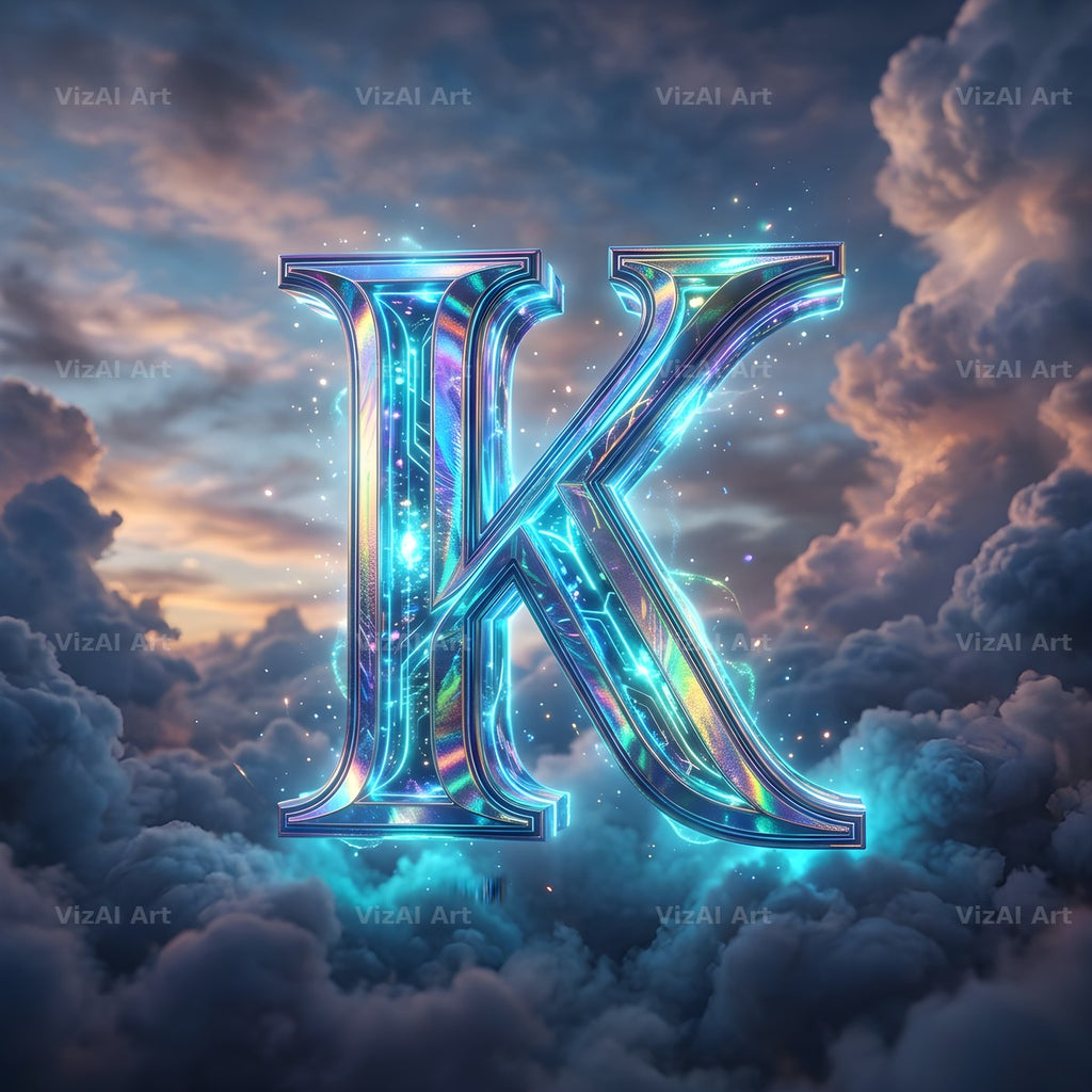Cloud Sky Iridescent alphabet letter K