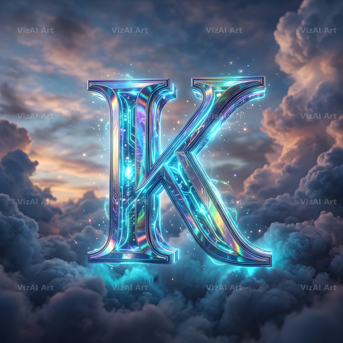Cloud Sky Iridescent alphabet letter K