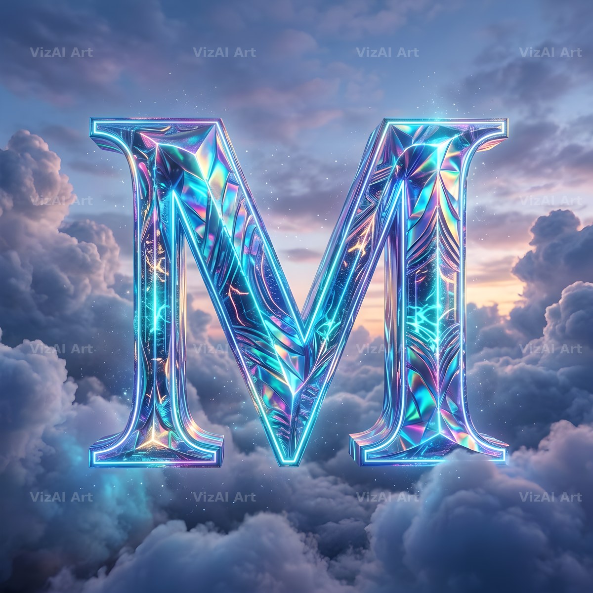 Cloud Sky Iridescent alphabet letter M