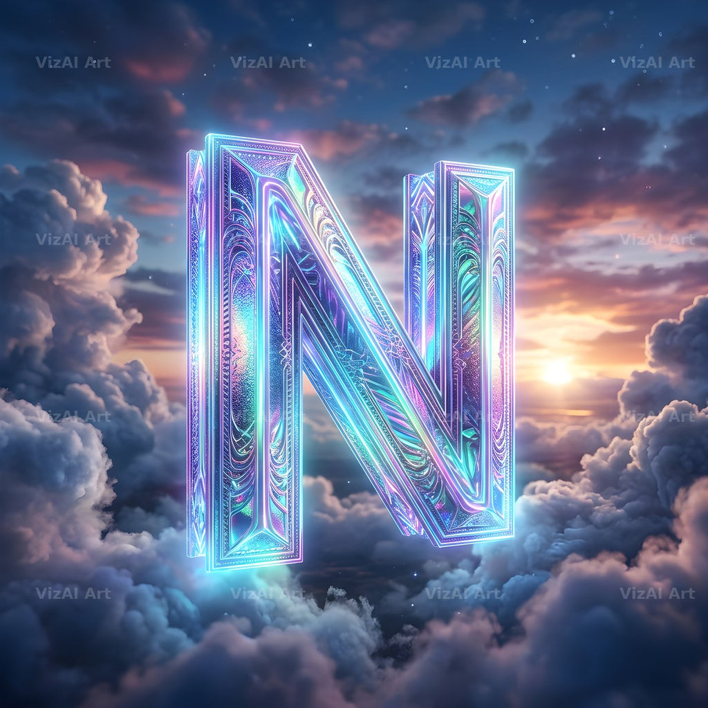 Cloud Sky Iridescent alphabet letter N