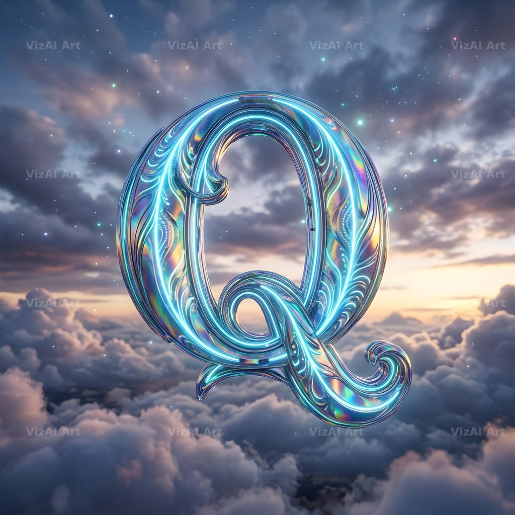 Cloud Sky Iridescent alphabet letter Q