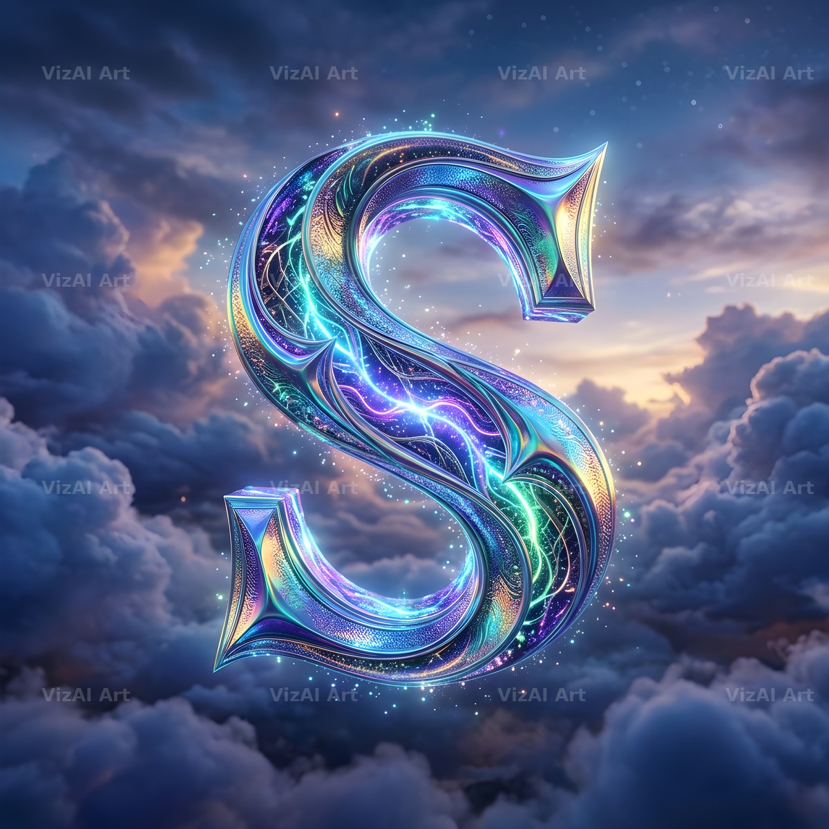 Cloud Sky Iridescent alphabet letter S