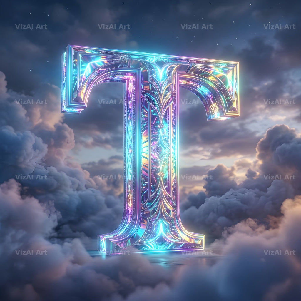 Cloud Sky Iridescent alphabet letter T