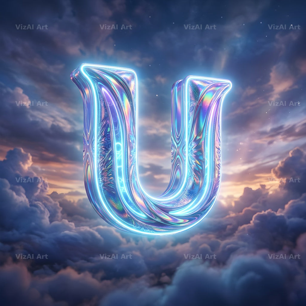 Cloud Sky Iridescent alphabet letter U
