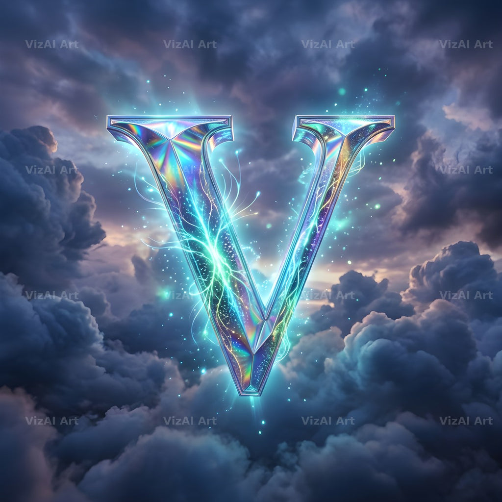 Cloud Sky Iridescent alphabet letter V