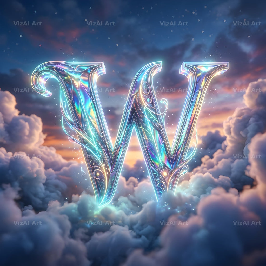 Cloud Sky Iridescent alphabet letter W