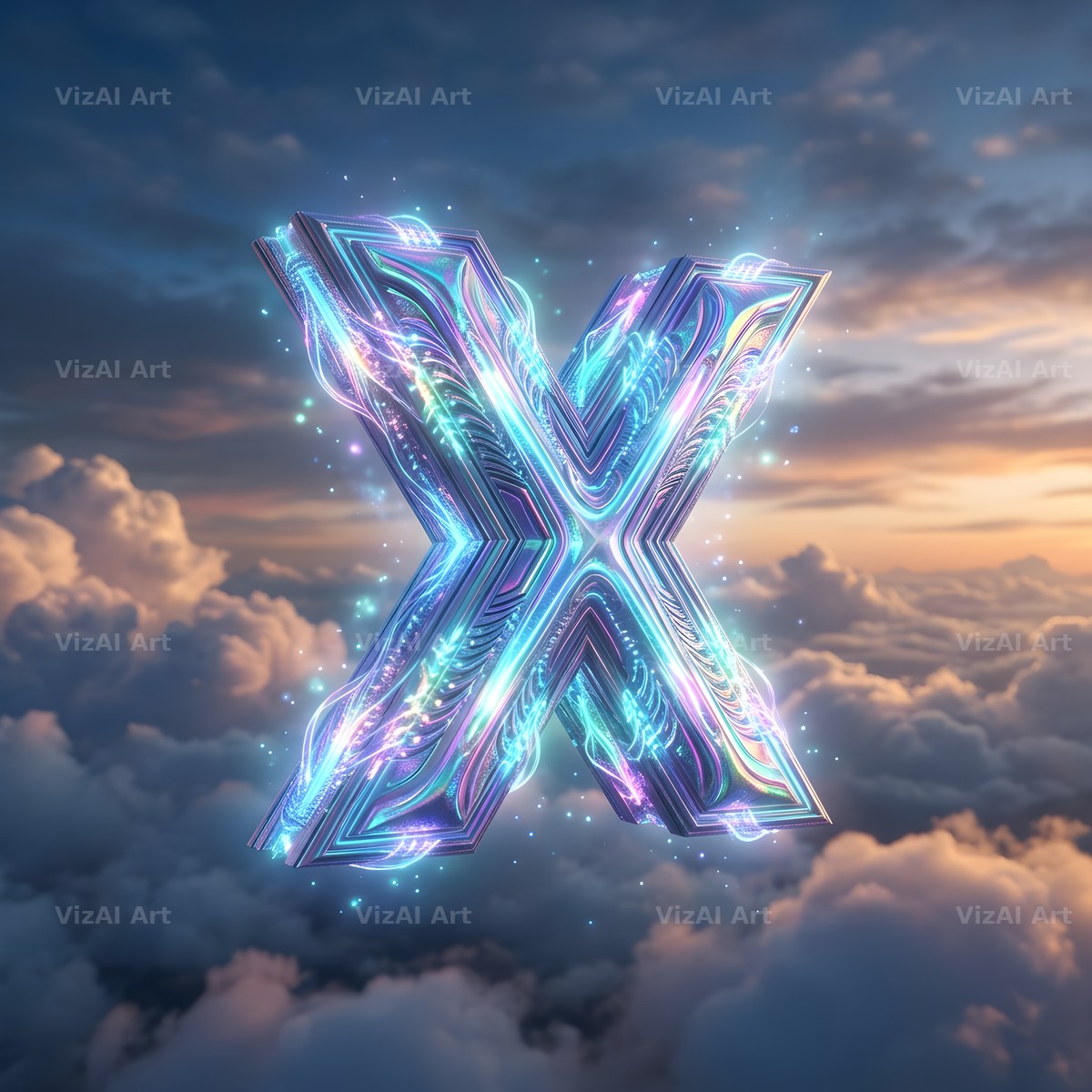 Cloud Sky Iridescent alphabet letter X