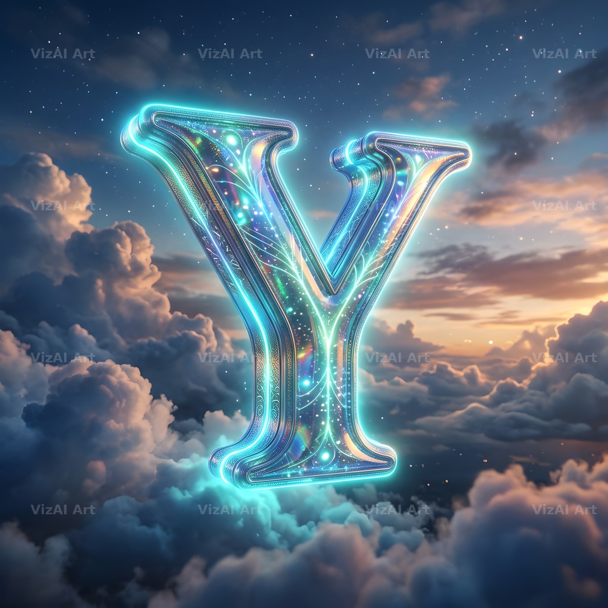 Cloud Sky Iridescent alphabet letter Y