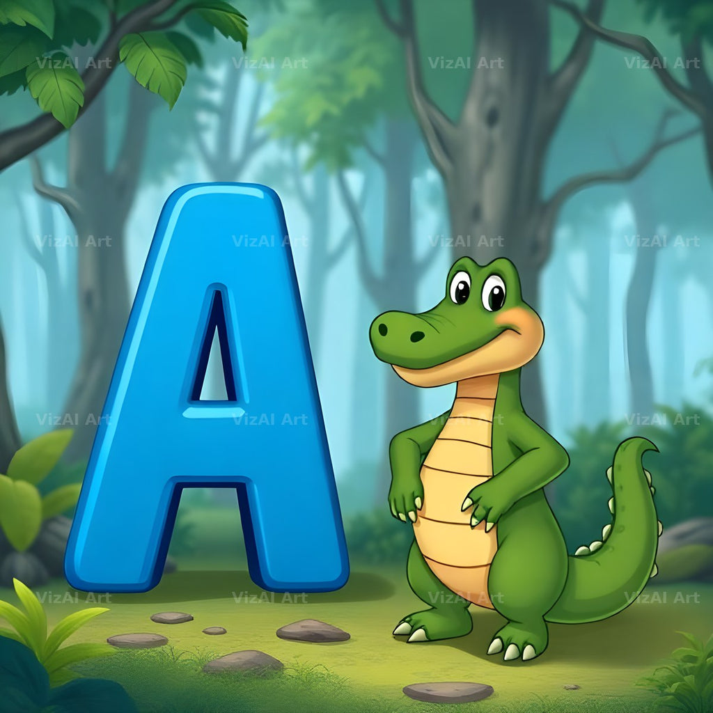 Jungle Crocodile alphabet letter A