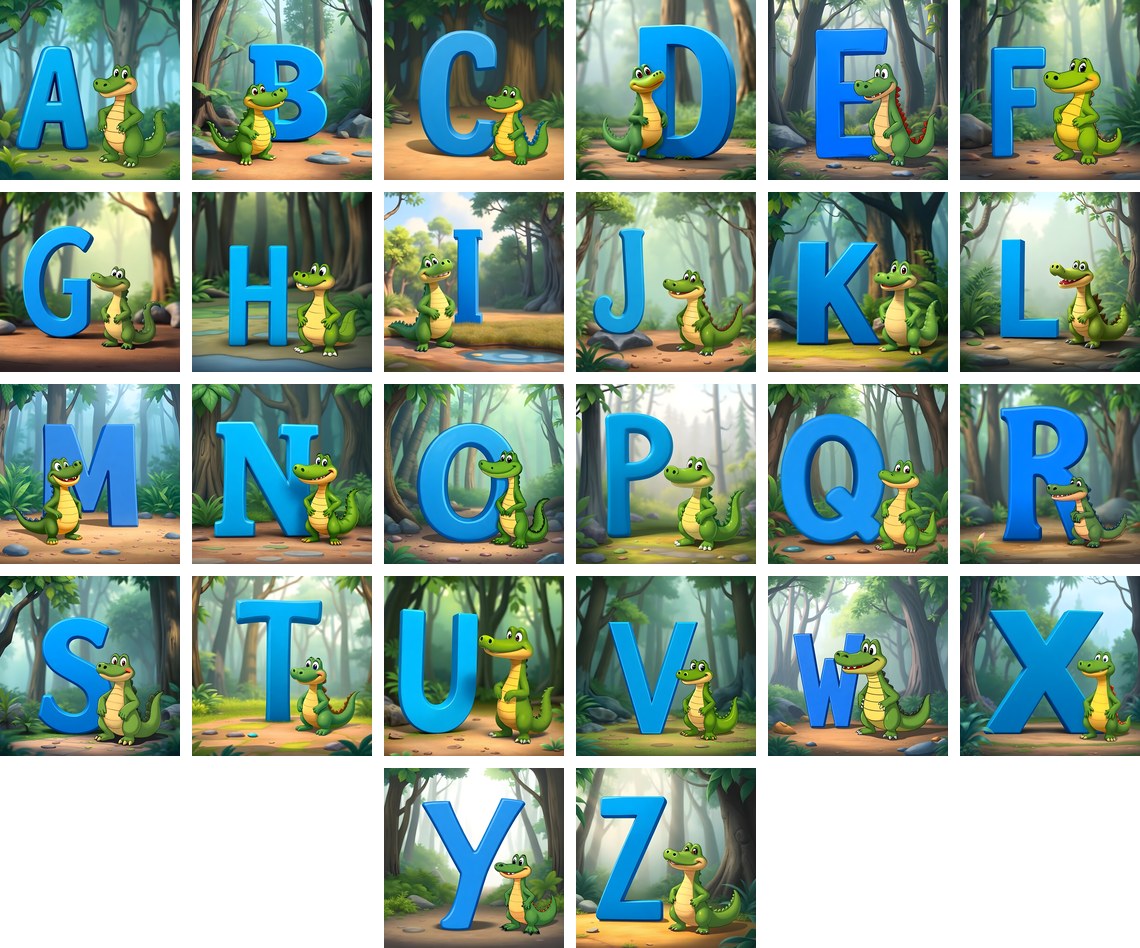 Jungle Crocodile alphabet — all 26 letters
