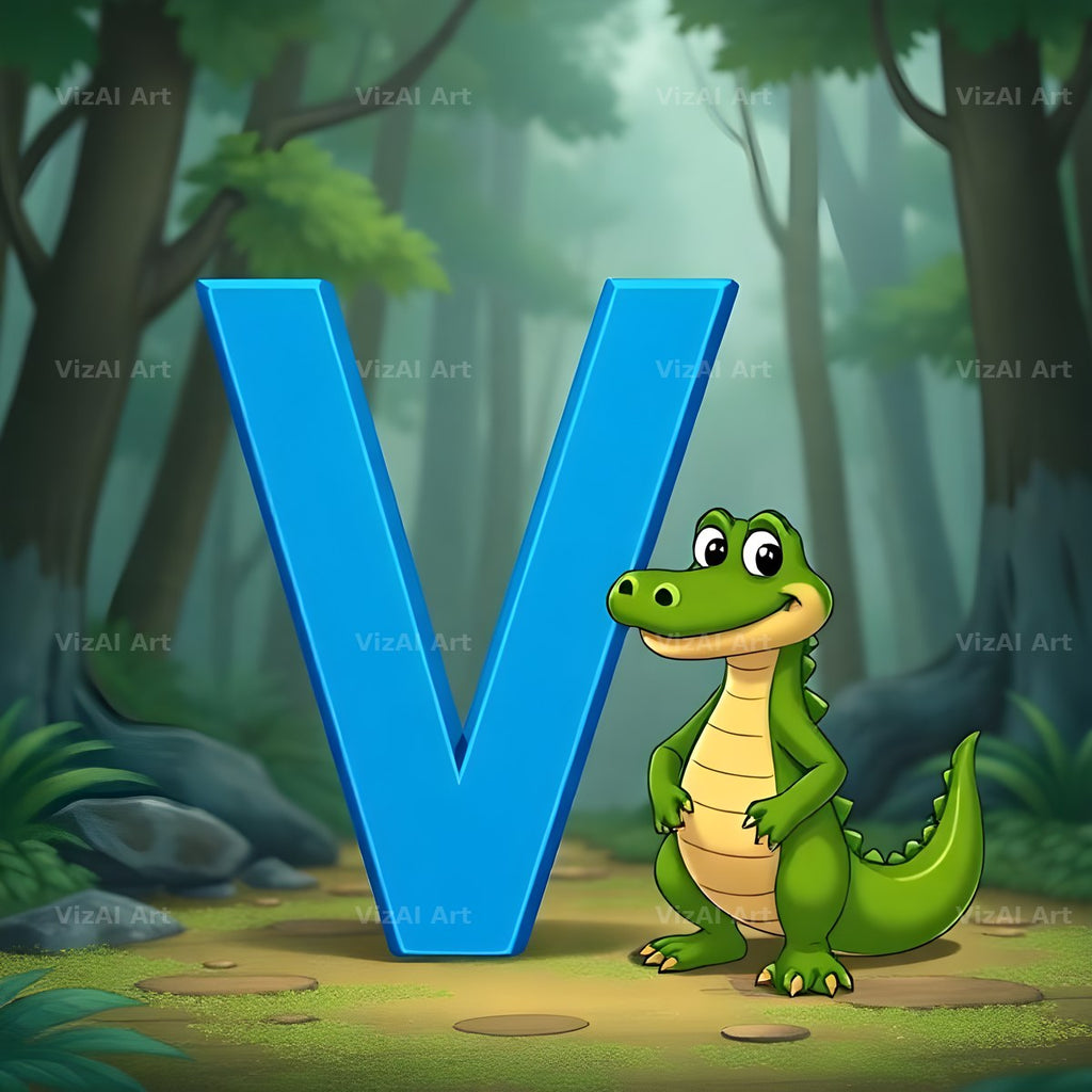 Jungle Crocodile alphabet letter V