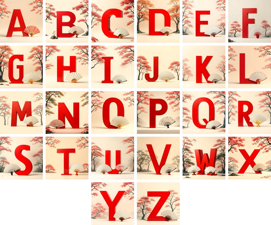 Japanese Fan Blossom alphabet — all 26 letters