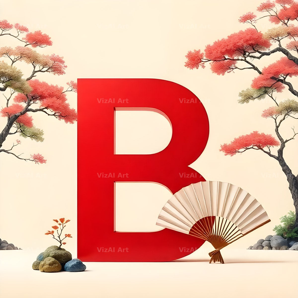 Japanese Fan Blossom alphabet letter B
