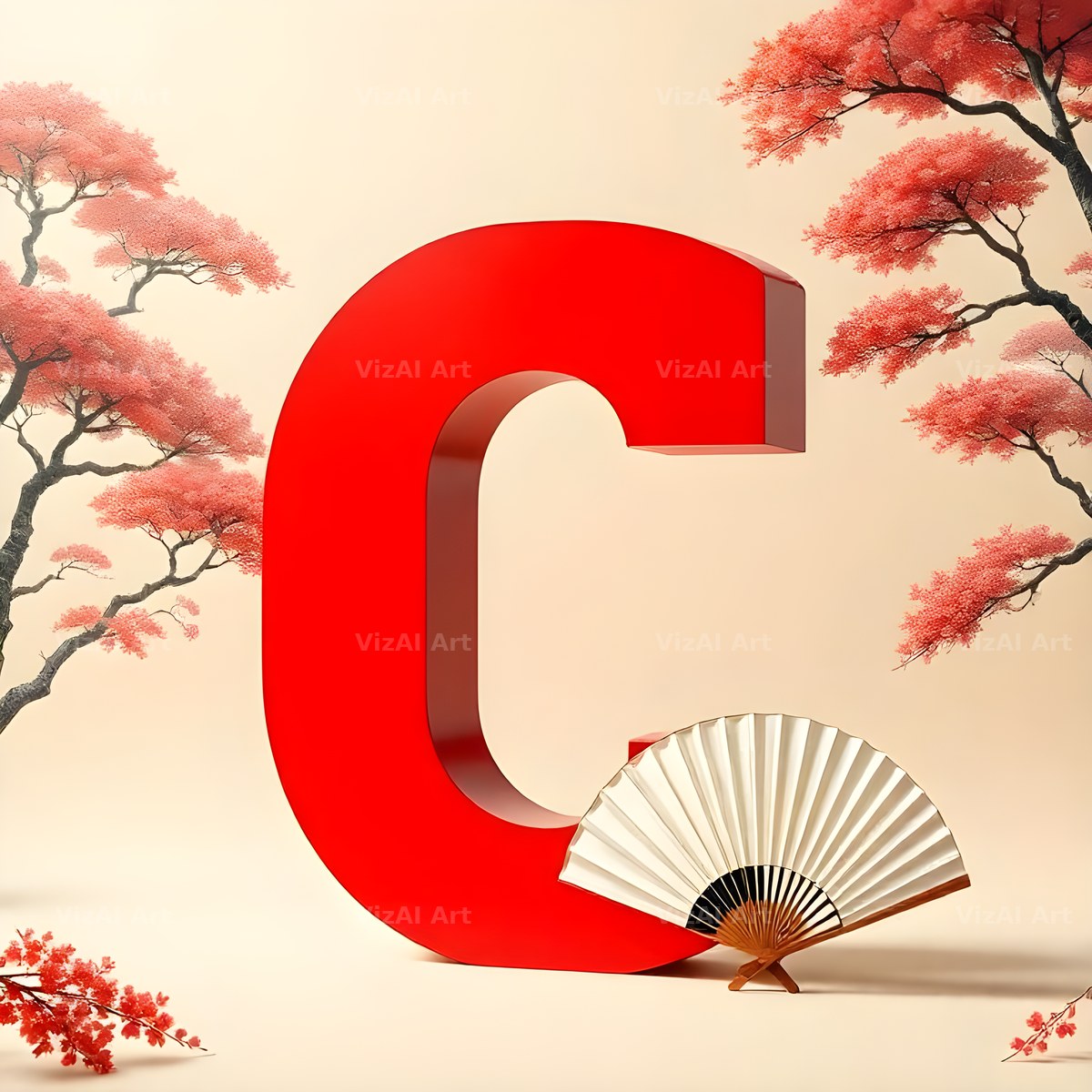 Japanese Fan Blossom alphabet letter C