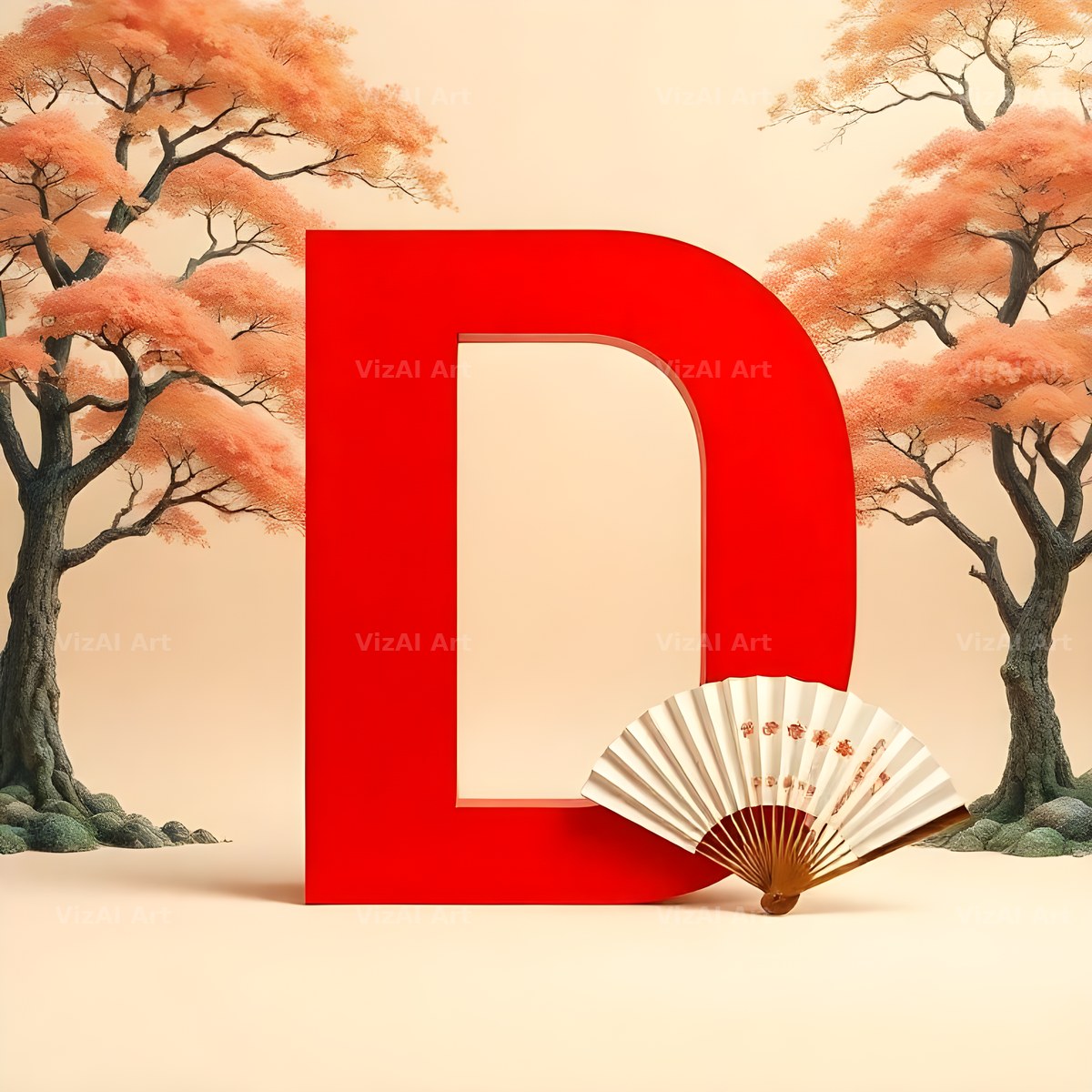 Japanese Fan Blossom alphabet letter D