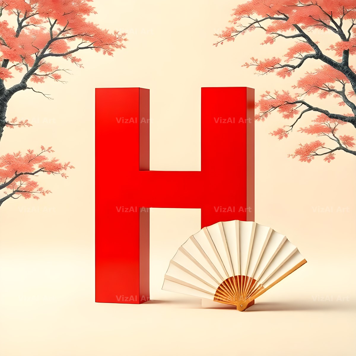 Japanese Fan Blossom alphabet letter H