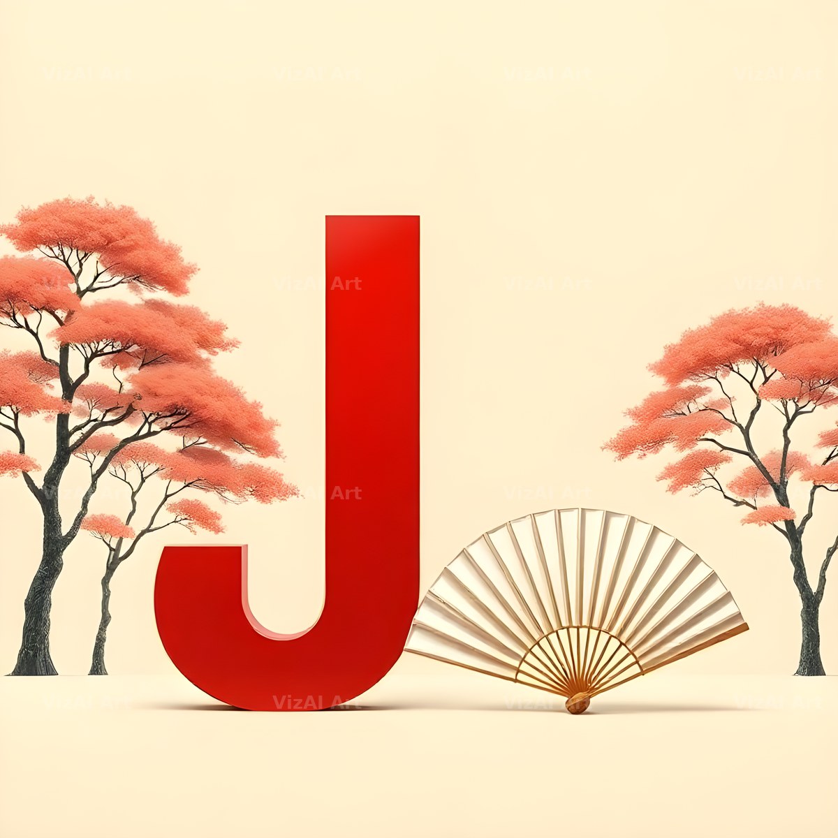 Japanese Fan Blossom alphabet letter J