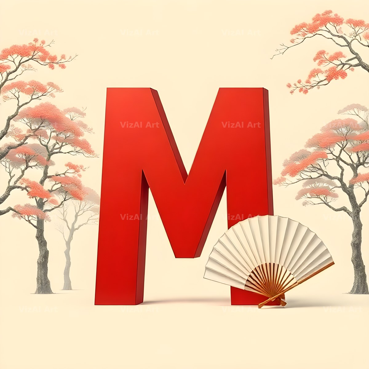 Japanese Fan Blossom alphabet letter M