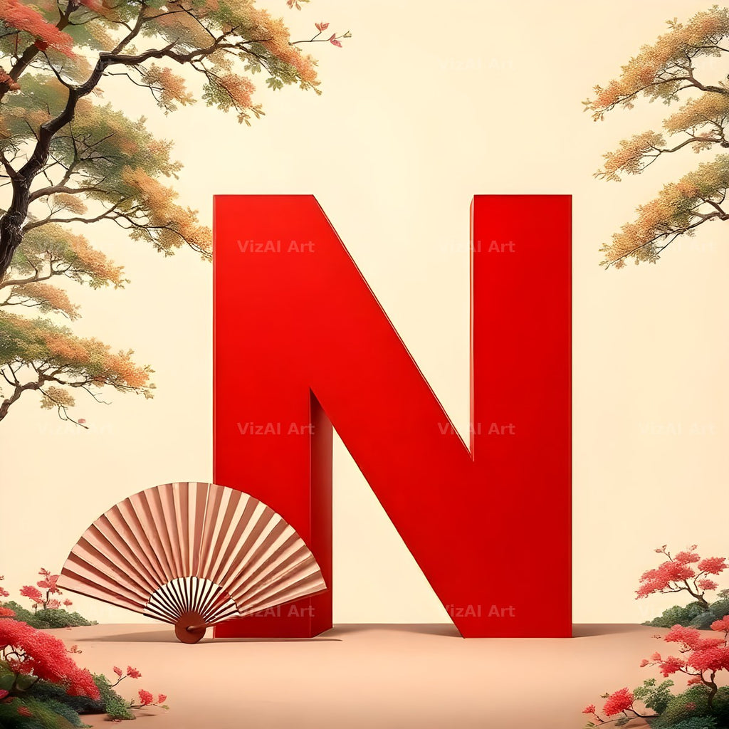 Japanese Fan Blossom alphabet letter N
