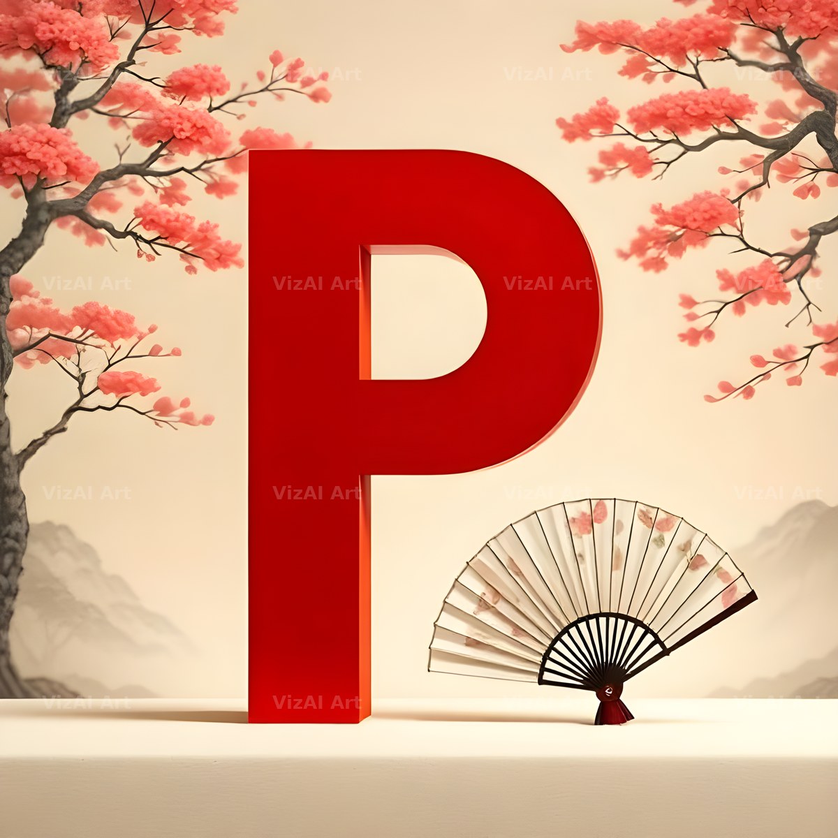 Japanese Fan Blossom alphabet letter P