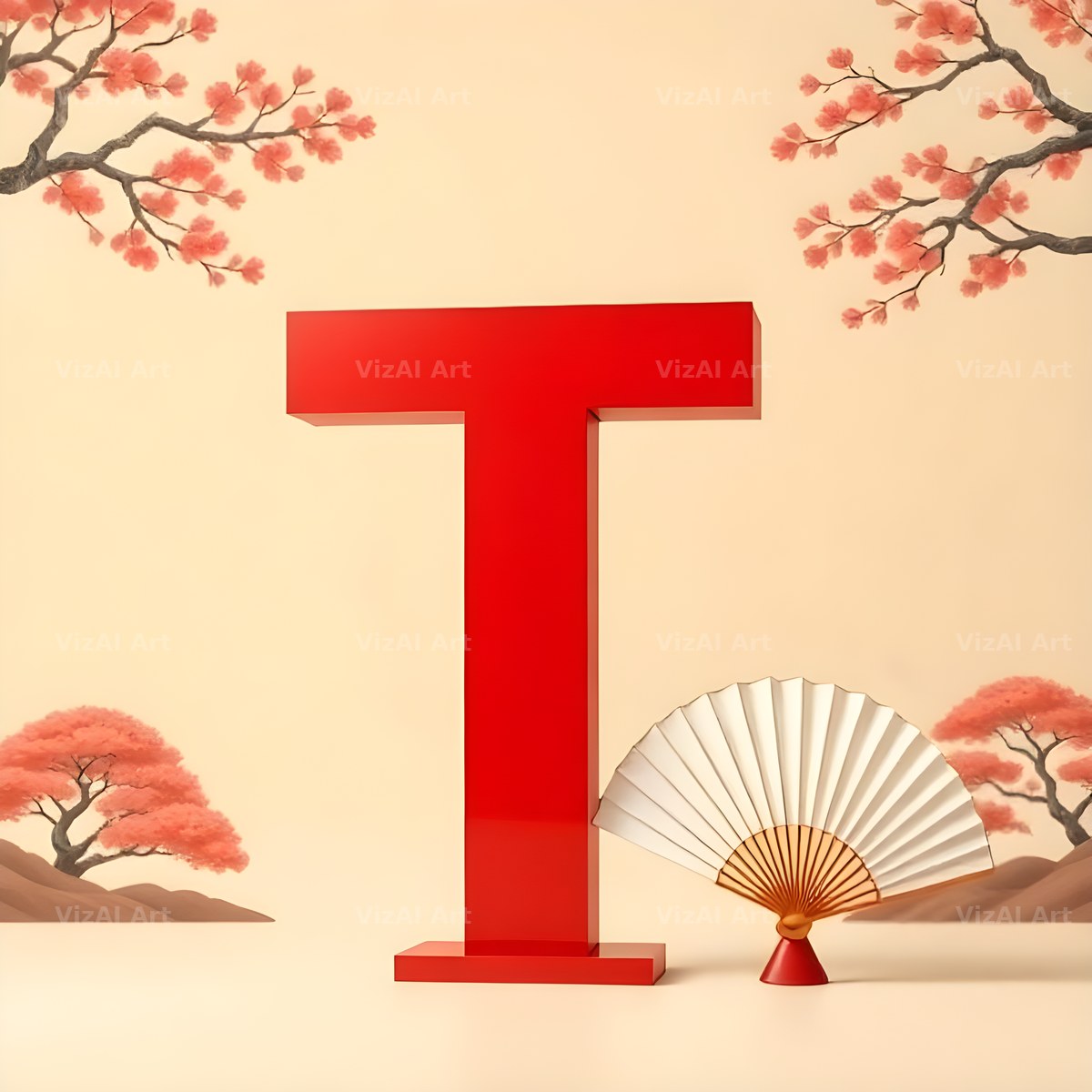 Japanese Fan Blossom alphabet letter T