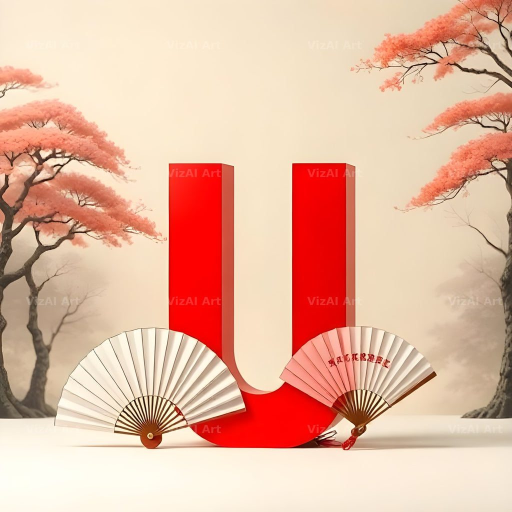 Japanese Fan Blossom alphabet letter U