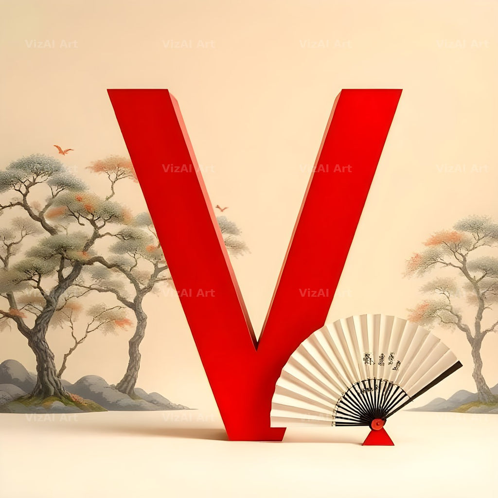 Japanese Fan Blossom alphabet letter V