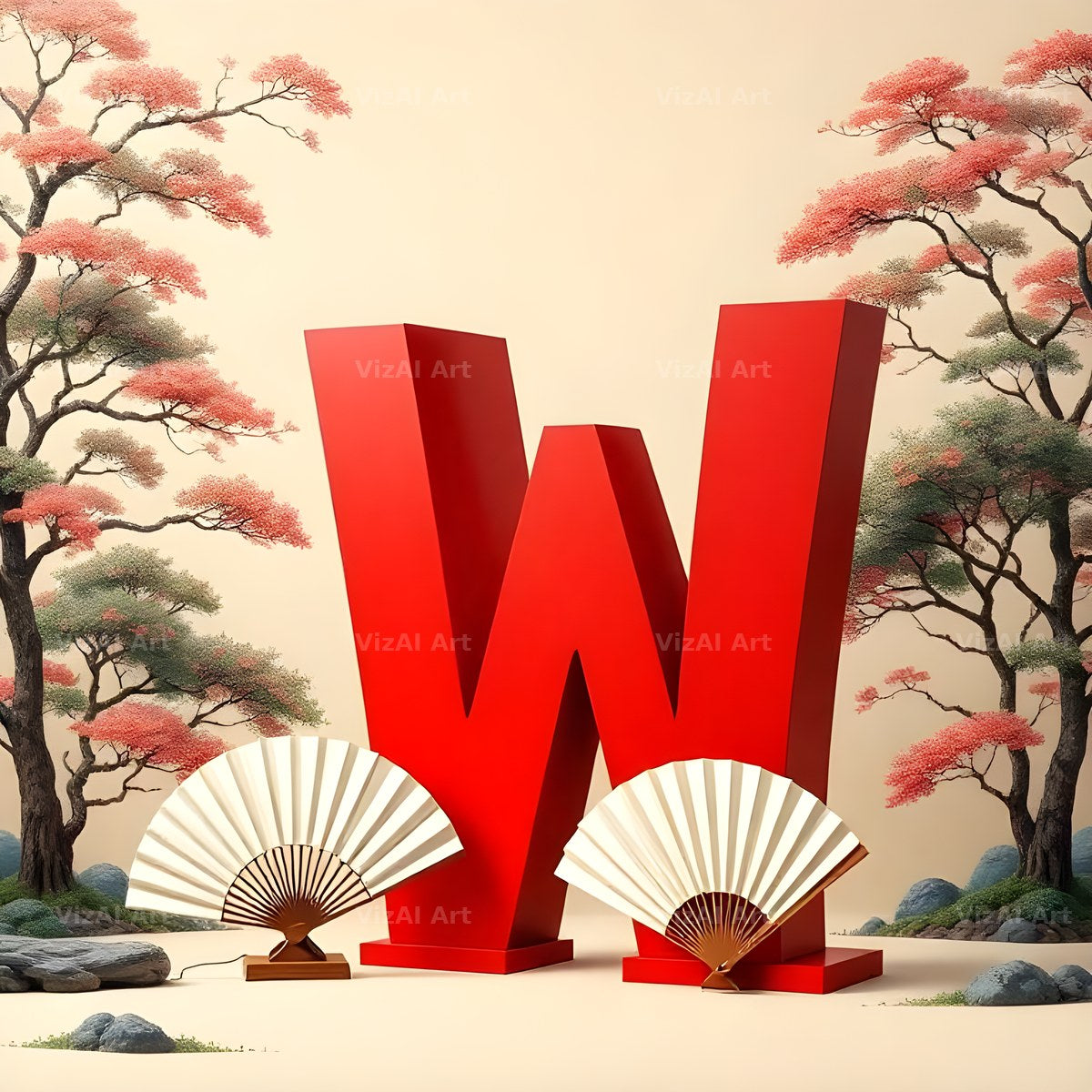 Japanese Fan Blossom alphabet letter W