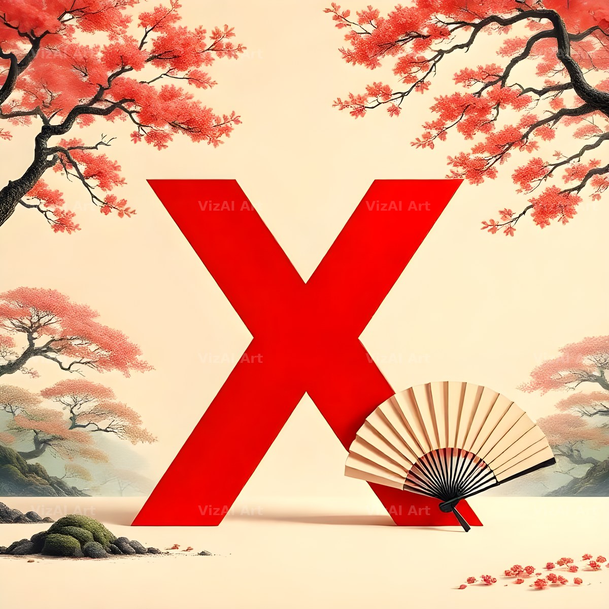 Japanese Fan Blossom alphabet letter X