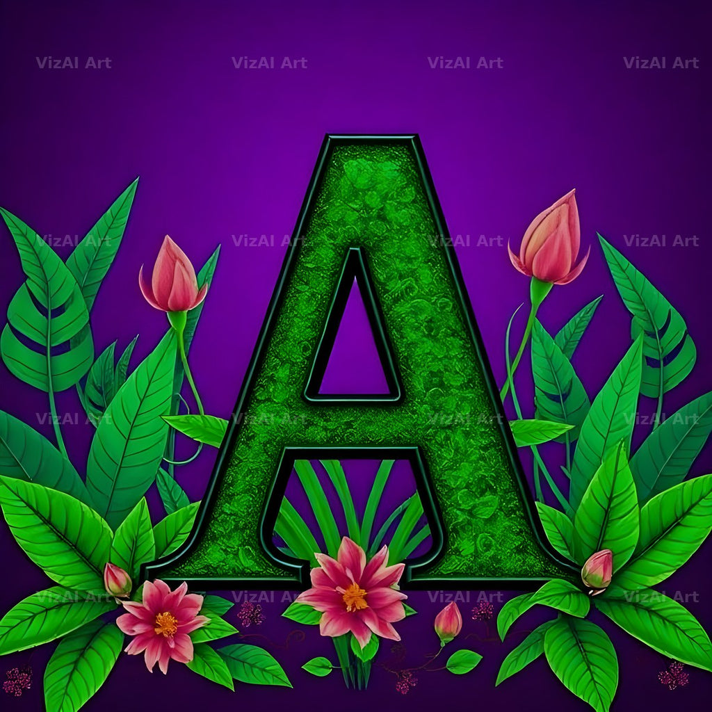 Jungle Flower Vine alphabet letter A
