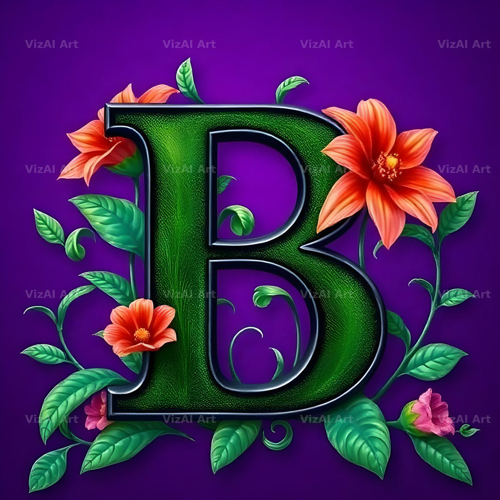 Jungle Flower Vine alphabet letter B