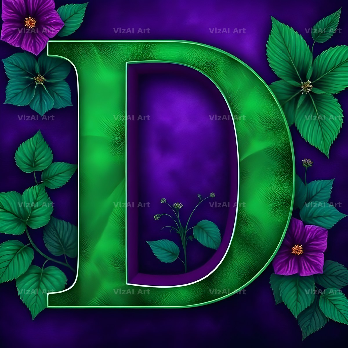 Jungle Flower Vine alphabet letter D