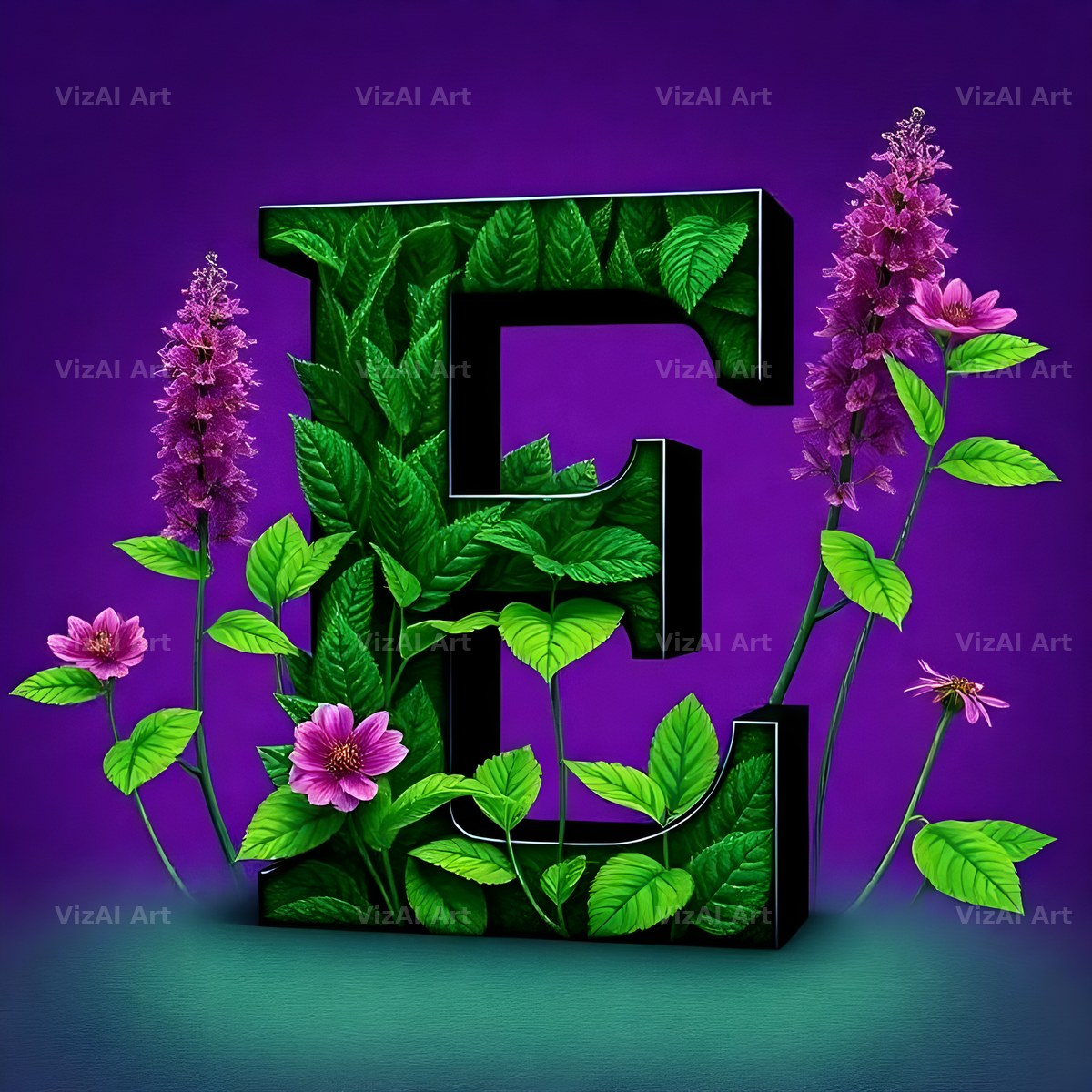 Jungle Flower Vine alphabet letter E