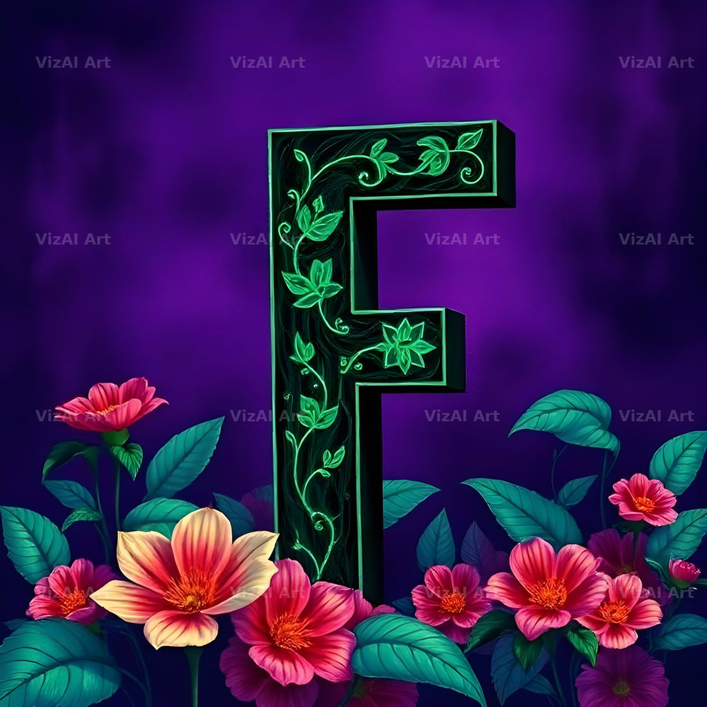 Jungle Flower Vine alphabet letter F