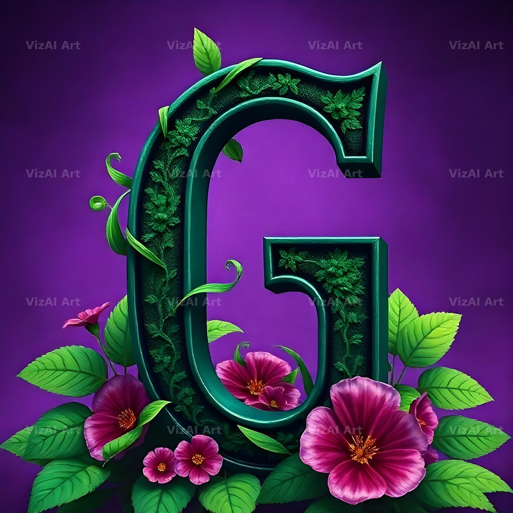 Jungle Flower Vine alphabet letter G